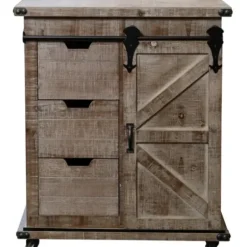 Cabinets & Sideboards-Kirkland's Home Rustic Natural Fir Wood Rolling Barn Door Cabinet Tan