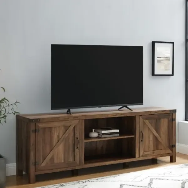 Tv Stands & Media Consoles-Kirkland's Home Rustic Oak Barn Door Tv Stand Brown