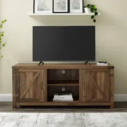 Tv Stands & Media Consoles-Kirkland's Home Rustic Oak Barn Doors Tv Stand Brown