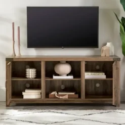 Tv Stands & Media Consoles-Kirkland's Home Rustic Oak Barn Doors Tv Stand Brown