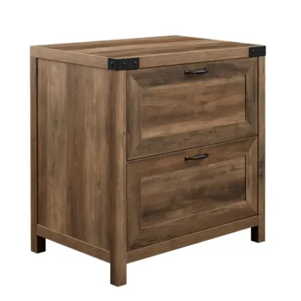 Office Furniture-Kirkland's Home Rustic Oak 2-Drawer Wood File Cabinet Brown