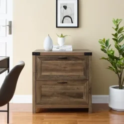 Office Furniture-Kirkland's Home Rustic Oak 2-Drawer Wood File Cabinet Brown