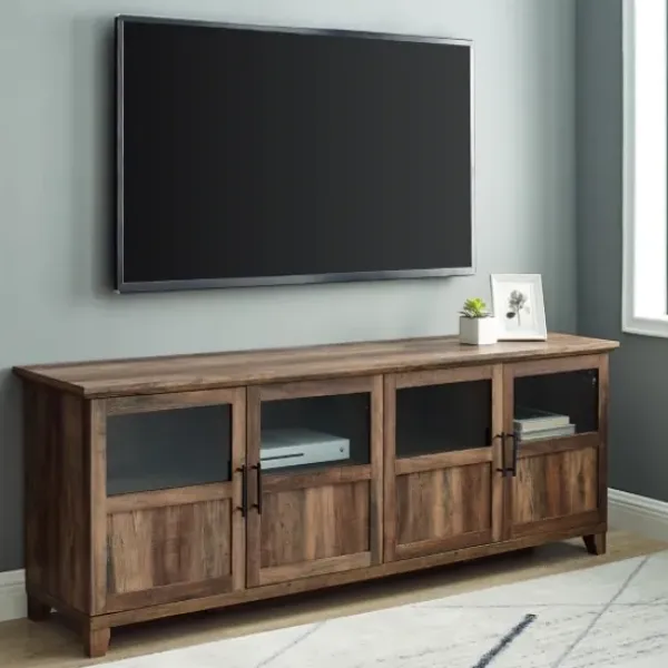 Tv Stands & Media Consoles-Kirkland's Home Rustic Oak Four Door Tv Stand Brown