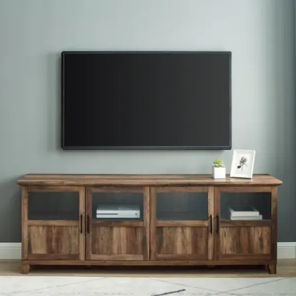 Tv Stands & Media Consoles-Kirkland's Home Rustic Oak Four Door Tv Stand Brown