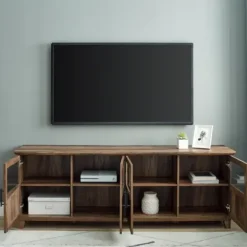 Tv Stands & Media Consoles-Kirkland's Home Rustic Oak Four Door Tv Stand Brown