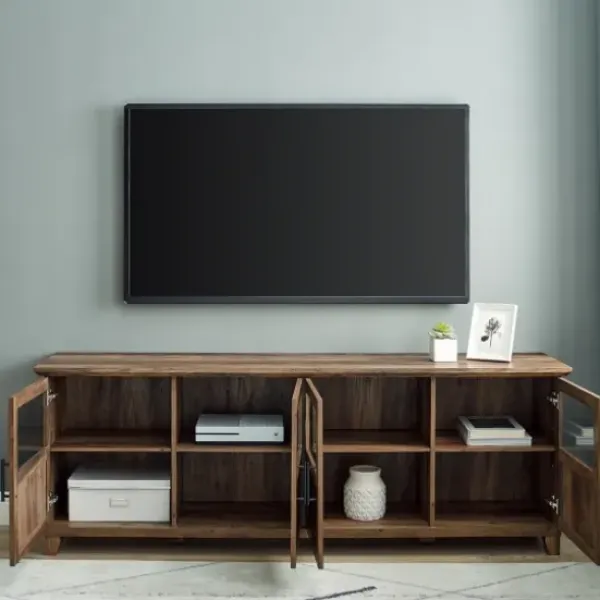 Tv Stands & Media Consoles-Kirkland's Home Rustic Oak Four Door Tv Stand Brown