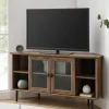 Tv Stands & Media Consoles-Kirkland's Home Rustic Oak Glass Door Corner Tv Stand Brown
