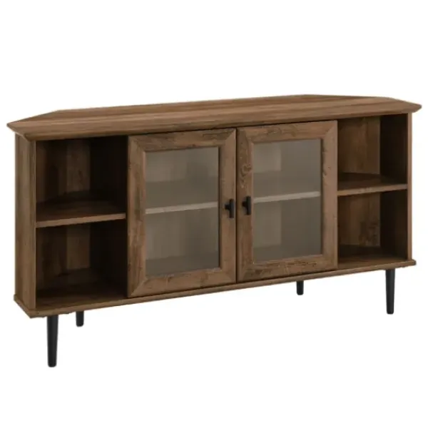 Tv Stands & Media Consoles-Kirkland's Home Rustic Oak Glass Door Corner Tv Stand Brown