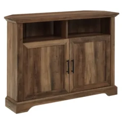 Tv Stands & Media Consoles-Kirkland's Home Rustic Oak Grooved Door Corner Tv Stand Brown