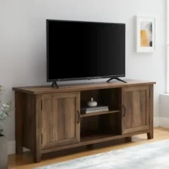 Tv Stands & Media Consoles-Kirkland's Home Rustic Oak Grooved Door Tv Stand Brown