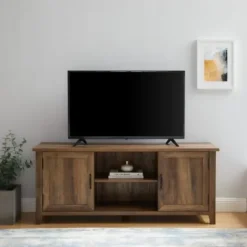 Tv Stands & Media Consoles-Kirkland's Home Rustic Oak Grooved Door Tv Stand Brown