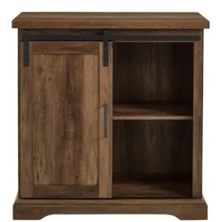 Cabinets & Sideboards-Kirkland's Home Rustic Oak Grooved Sliding Barn Door Cabinet Brown