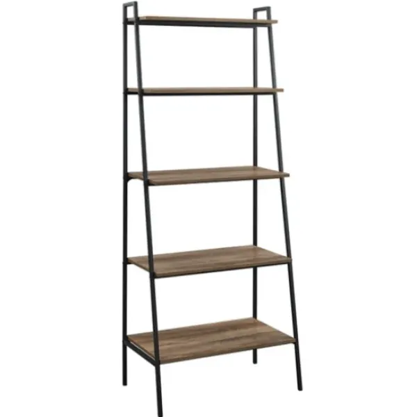 Bookshelves-Kirkland's Home Rustic Oak Industrial Ladder Bookshelf Brown