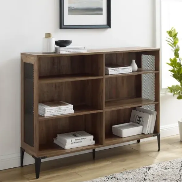 Entryway Furniture-Kirkland's Home Rustic Oak Mesh Accent Bookshelf Brown