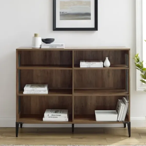 Entryway Furniture-Kirkland's Home Rustic Oak Mesh Accent Bookshelf Brown