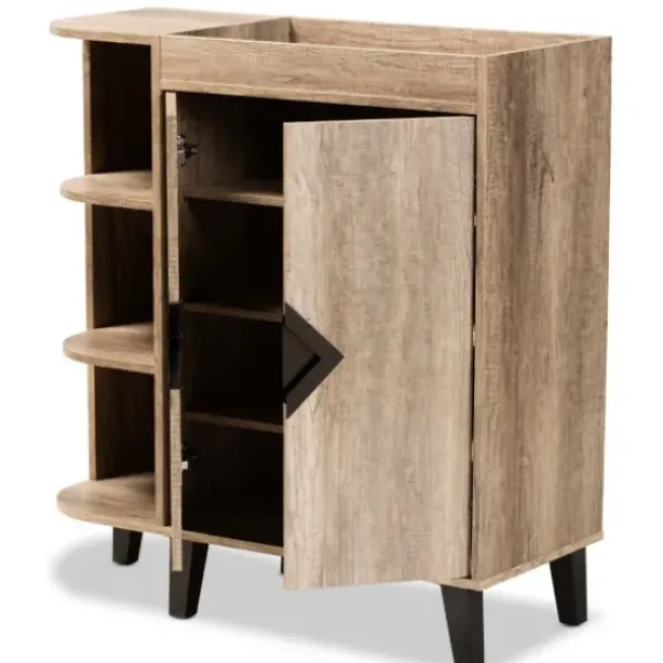 Entryway Furniture-Kirkland's Home Rustic Oak Open Shoe Storage Cabinet Tan