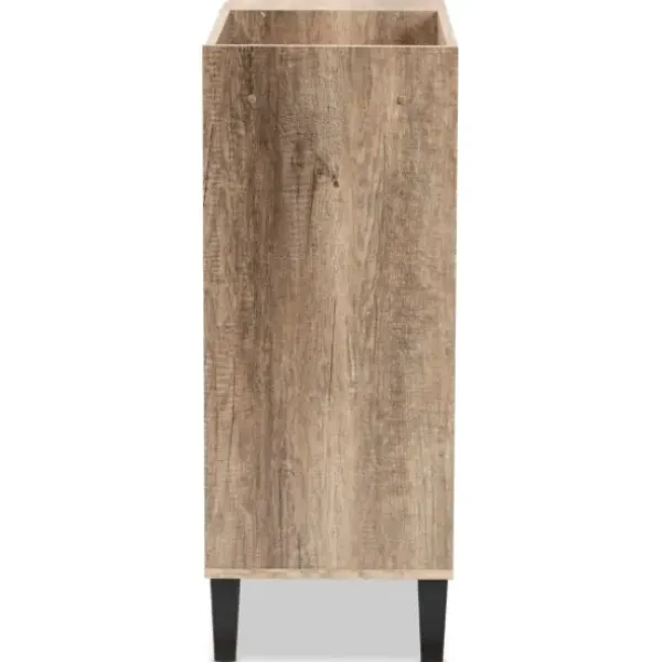 Entryway Furniture-Kirkland's Home Rustic Oak Open Shoe Storage Cabinet Tan