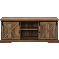 Tv Stands & Media Consoles-Kirkland's Home Rustic Oak Sliding Barn Door Tv Stand Brown