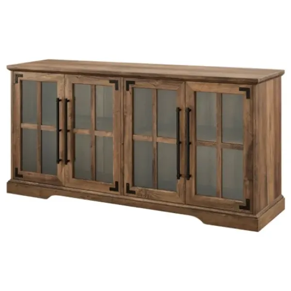 Tv Stands & Media Consoles-Kirkland's Home Rustic Oak Window 4-Door Tv Stand Brown