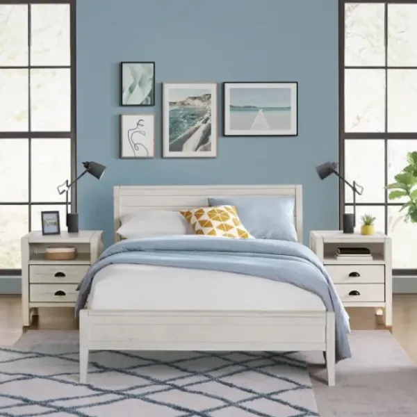 Beds & Headboards-Kirkland's Home Rustic Pine Panel 3-Pc. Full Bedroom Set White