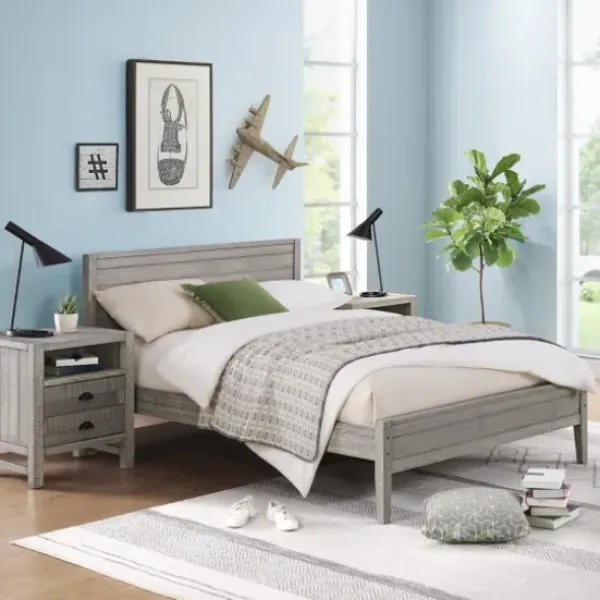 Beds & Headboards-Kirkland's Home Rustic Pine Panel 3-Pc. Full Bedroom Set Gray