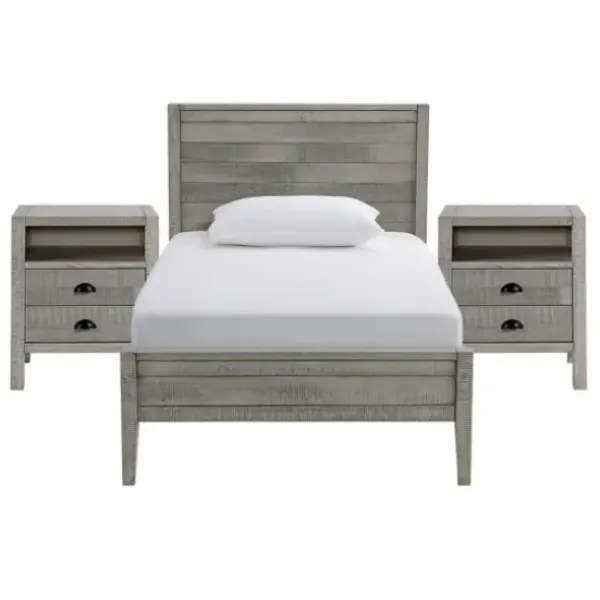 Beds & Headboards-Kirkland's Home Rustic Pine Panel 3-Pc. Twin Bedroom Set Gray