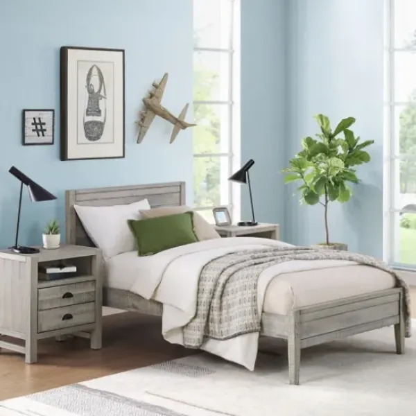Beds & Headboards-Kirkland's Home Rustic Pine Panel 3-Pc. Twin Bedroom Set Gray