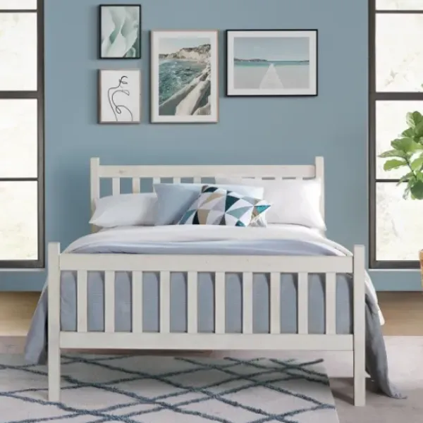 Beds & Headboards-Kirkland's Home Rustic Pine Spindle Full Bed Frame White