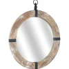 Decorative Mirrors-Kirkland's Home Rustic Round Wooden Mirror With Metal Brackets