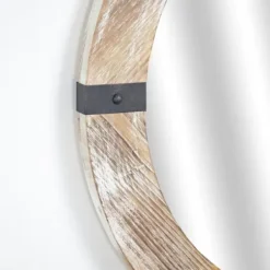 Decorative Mirrors-Kirkland's Home Rustic Round Wooden Mirror With Metal Brackets
