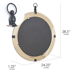 Decorative Mirrors-Kirkland's Home Rustic Round Wooden Mirror With Metal Brackets