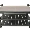 Benches & Ottomans-Kirkland's Home Rustic Slats Dark Acacia Wood Upholstered Bench Gray