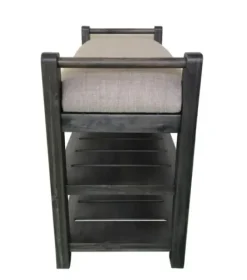 Benches & Ottomans-Kirkland's Home Rustic Slats Dark Acacia Wood Upholstered Bench Gray
