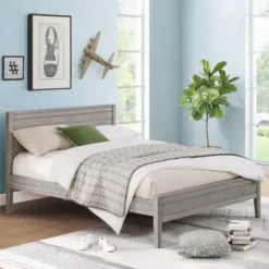 Beds & Headboards-Kirkland's Home Rustic Smoke Wood Panel Full Bed Frame Gray