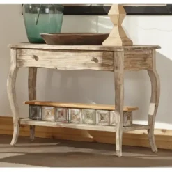 Console Tables-Kirkland's Home Rustic Wood Curved Console Table Brown