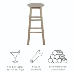Bar Stools & Counter Height Stools-Kirkland's Home Rustic Wood Pub Classic Backless Bar Stool Tan