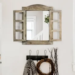 Decorative Mirrors-Kirkland's Home Rustic Wooden Dual Window Shutter Wall Mirror