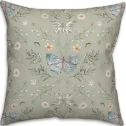 Pillows-Kirkland's Home Sage Botanical Butterfly Throw Pillow Green