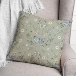 Pillows-Kirkland's Home Sage Botanical Butterfly Throw Pillow Green