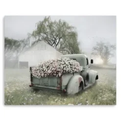 Canvas Art-Kirkland's Home Sage Flower Truck Canvas Art Print, 30X24 In. Green/White