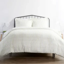 Duvets-Kirkland's Home Sage Rugged Stripes Puffed King 3-Pc. Duvet Set Green/White