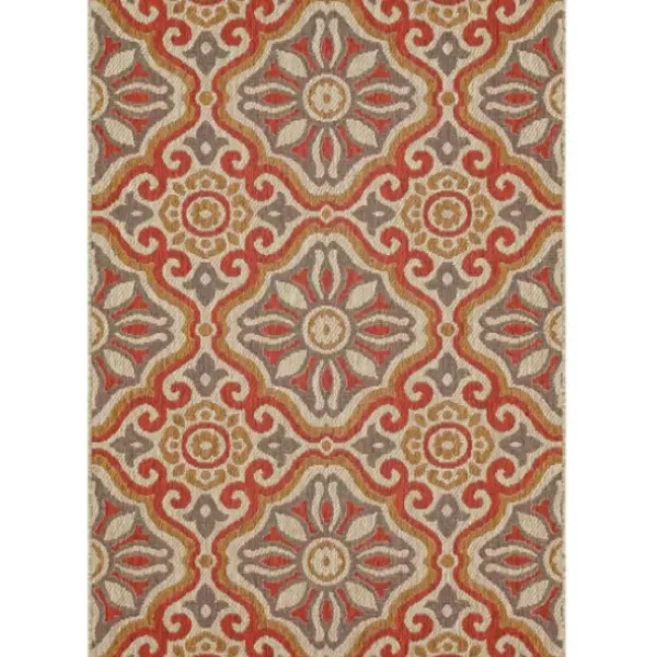 Outdoor Rugs-Kirkland's Home Sand Embellished Scroll Indoor/Outdoor Rug, 6X9 Tan/White