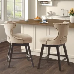 Bar Stools & Counter Height Stools-Kirkland's Home Sandy Beige Curve Back Swivel Counter Stool Tan