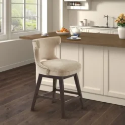 Bar Stools & Counter Height Stools-Kirkland's Home Sandy Beige Curve Back Swivel Counter Stool Tan