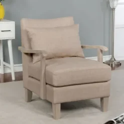 Accent Chairs-Kirkland's Home Sandy Beige Curved Arms Accent Chair Tan