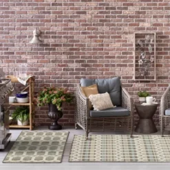 Outdoor Rugs-Kirkland's Home Santorini Fretwork Outdoor Area Rug, 5X7 Brown