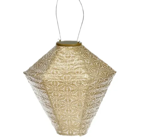 Outdoor Lighting-Kirkland's Home Sashiko Diamond Hanging Led Outdoor Lantern Gold