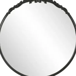 Decorative Mirrors-Kirkland's Home Satin Black Ornate Round Wall Mirror