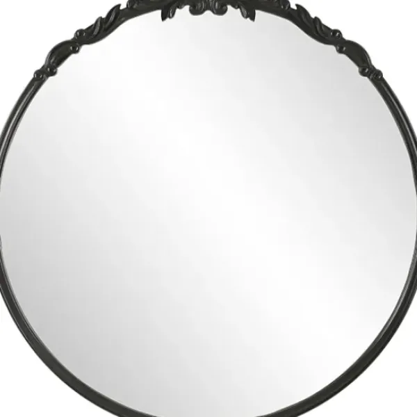 Decorative Mirrors-Kirkland's Home Satin Black Ornate Round Wall Mirror