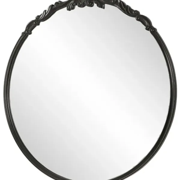 Decorative Mirrors-Kirkland's Home Satin Black Ornate Round Wall Mirror